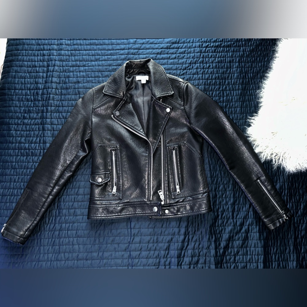 topshop black faux leather biker jacket